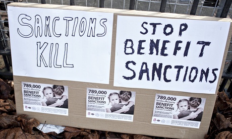 A poster against benefits sanctions in Salford.